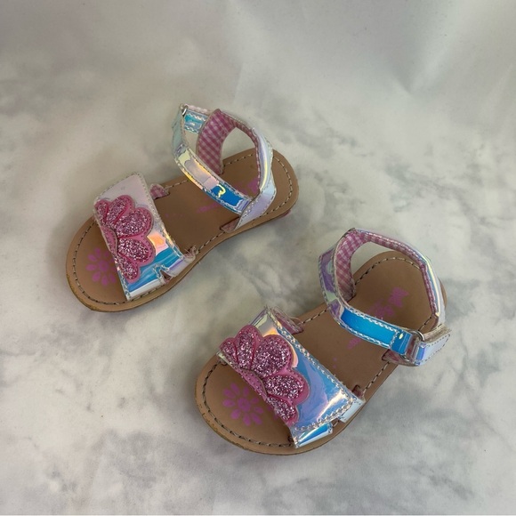 Baby girl Silver and Pink Sandals with Adjustable Straps toddler Size 5 - Picture 2 of 8